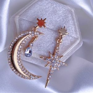 Crescent Moon and Star Earrings Mismatched Earrings Gold
